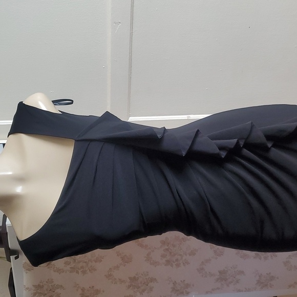 Suzi Chin for Maggy Boutique Dressy Black Dress with Ruching and Ruffles Size 6 - Picture 2 of 13